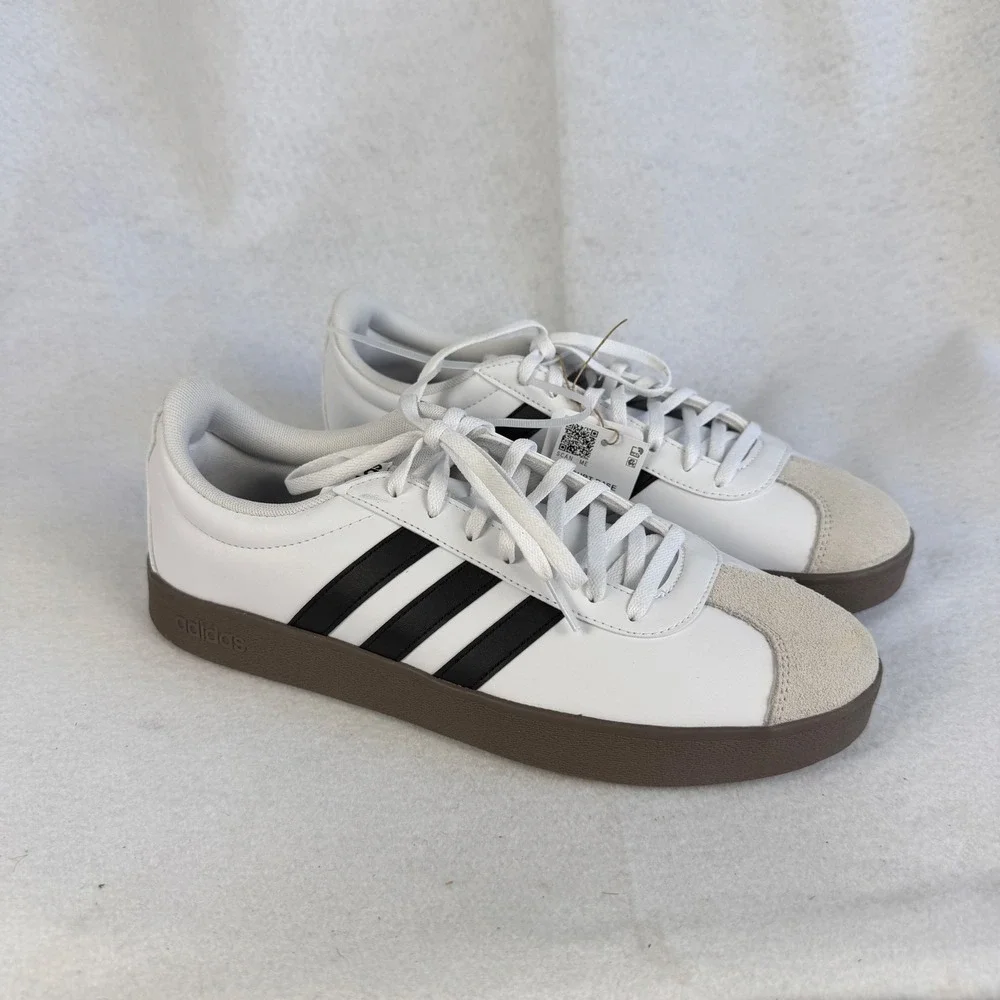 New‎ Adidas Mens Size 10.5 VL Court Base White Black Gum Sole Sneakers